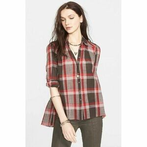 Free People Peppy In Plaid Button Down Shirt in Red and Black Flannel